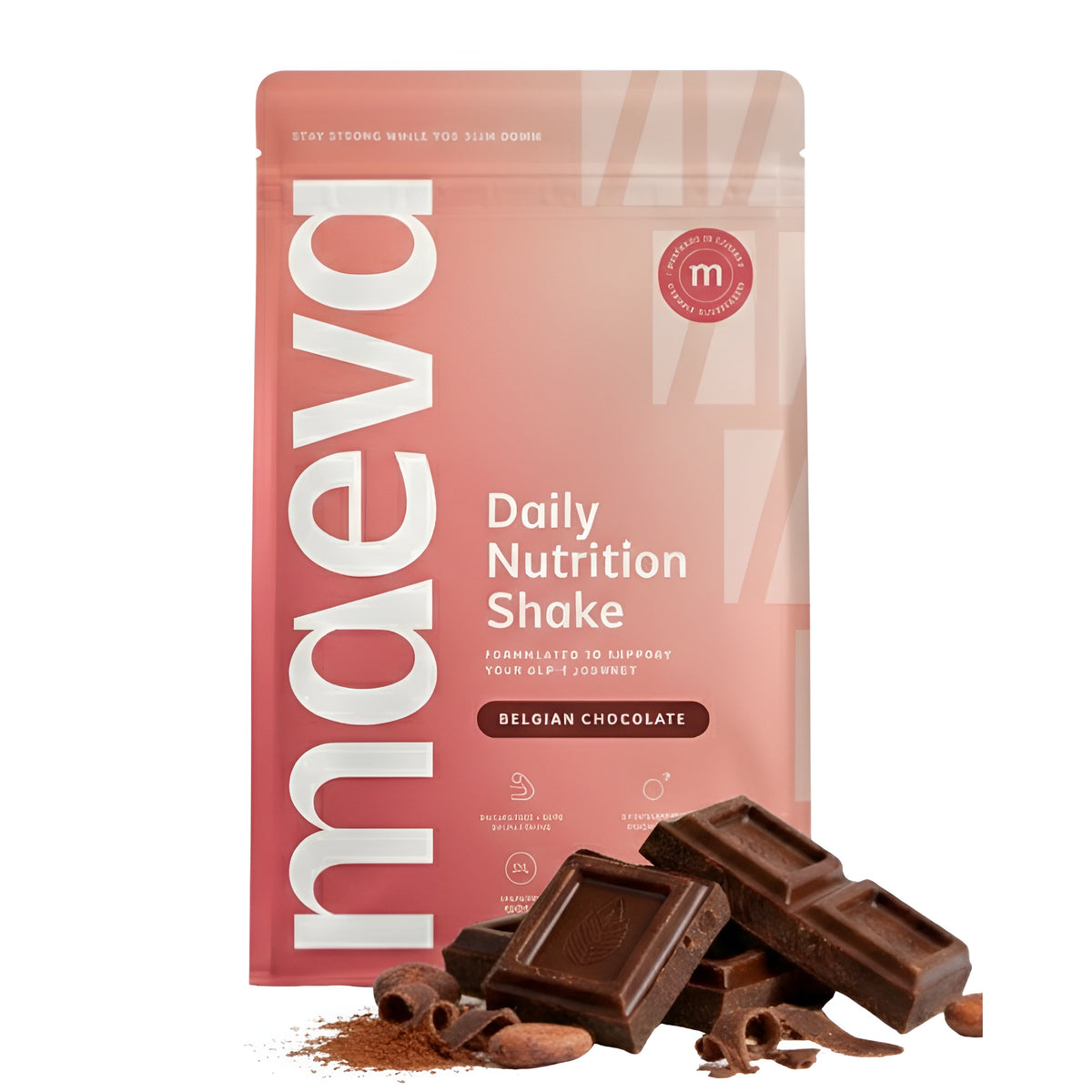 Maeva Daily Nutrition Shake package with Belgian chocolate flavor on a white background